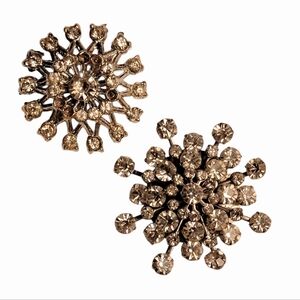 SET OF 2 Vintage Clear Rhinestone Starburst Brooches 2" & 1.5" Snowflake Design
